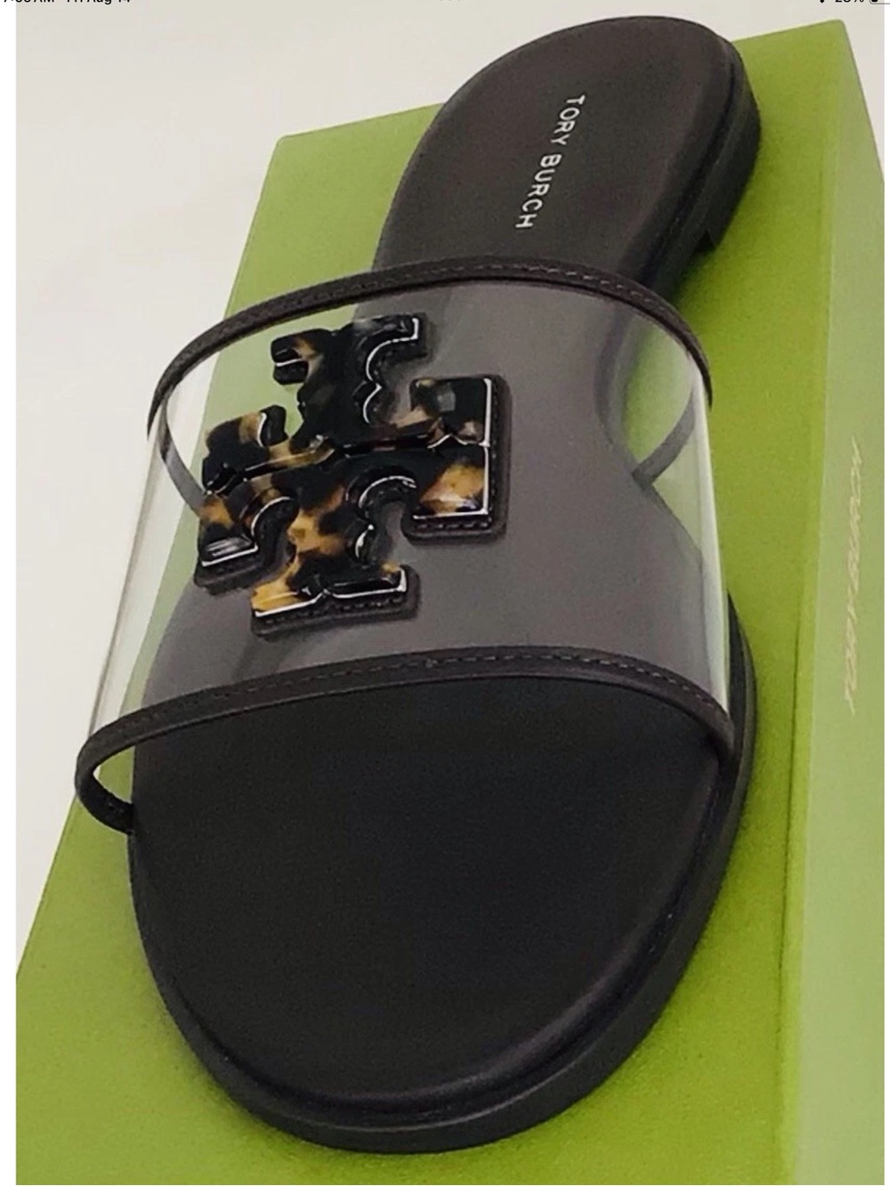 Tory Burch Everly Slide Sandals Translucent TPU Leather-Color Clear/Tortoise-NEW - Picture 5 of 13